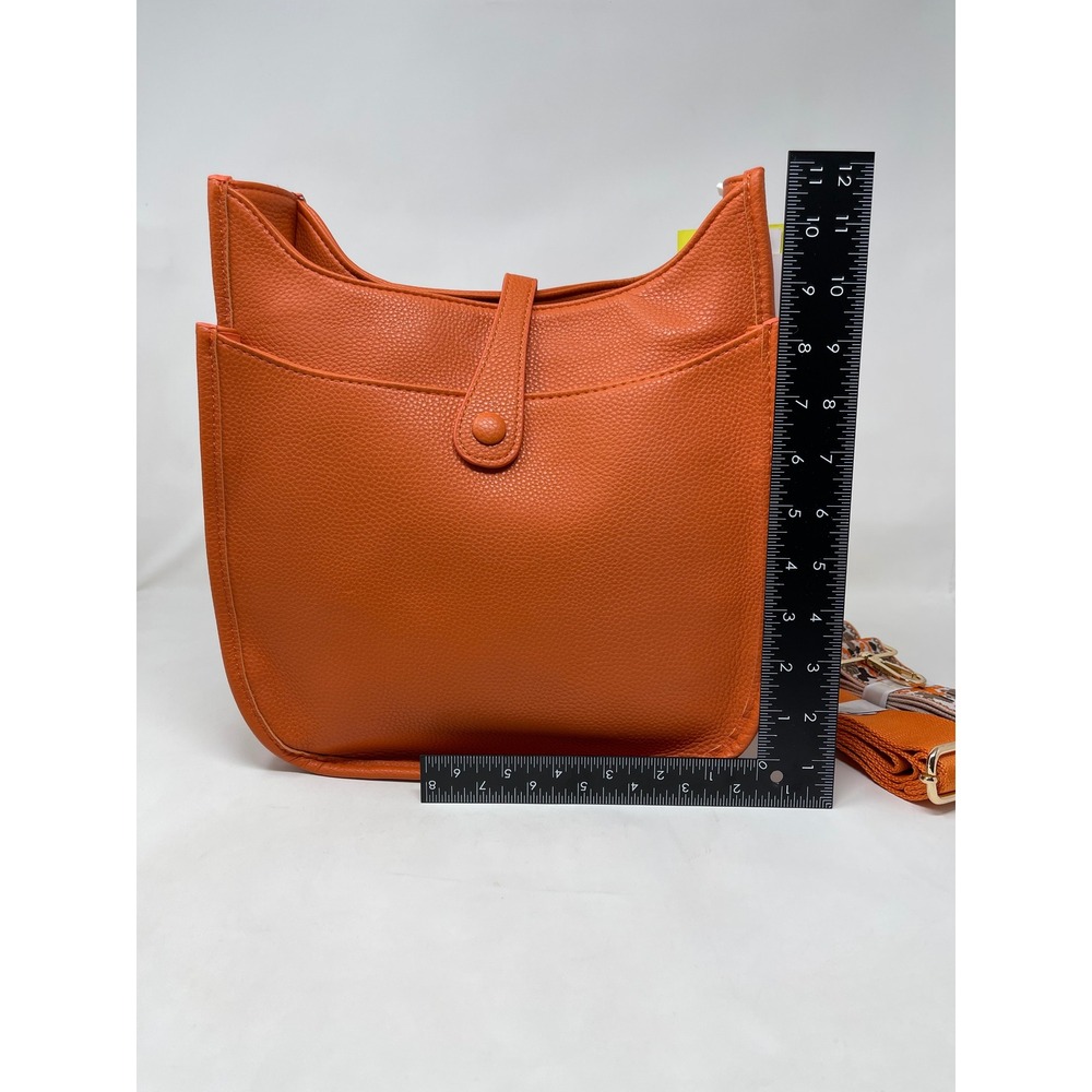 Ahdorned Orange Vegan Leather Messenger Crossbody Bag with 2 Guitar‎ Straps NEW - Picture 9 of 11